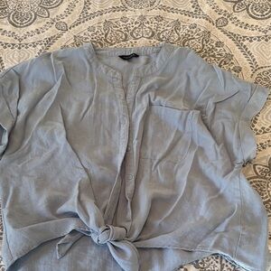 Tahari chambray front-tie blouse